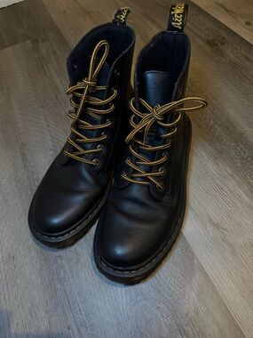 Dr. Martens Black Lace-Up Boots with Yellow Stitching